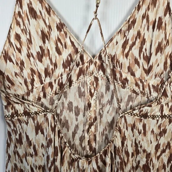 NWT aerie Leopard Print Spaghetti Strap Maxi Dress Beaded Strap Front Slit SizeL - Picture 10 of 15